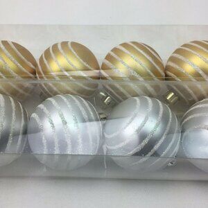 IKEA Christmas Ball Ornaments Gold Silver Glitter Striped 16 Pieces 100.769.28